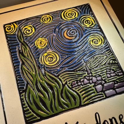 Van Gogh Starry Night - What is done in love is done well - Ceramic Wall Art