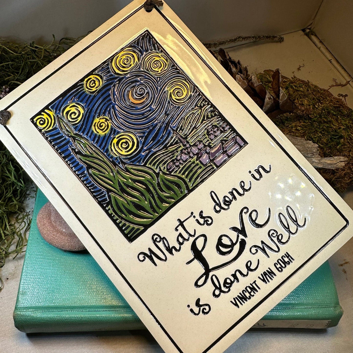 Van Gogh Starry Night - What is done in love is done well - Ceramic Wall Art