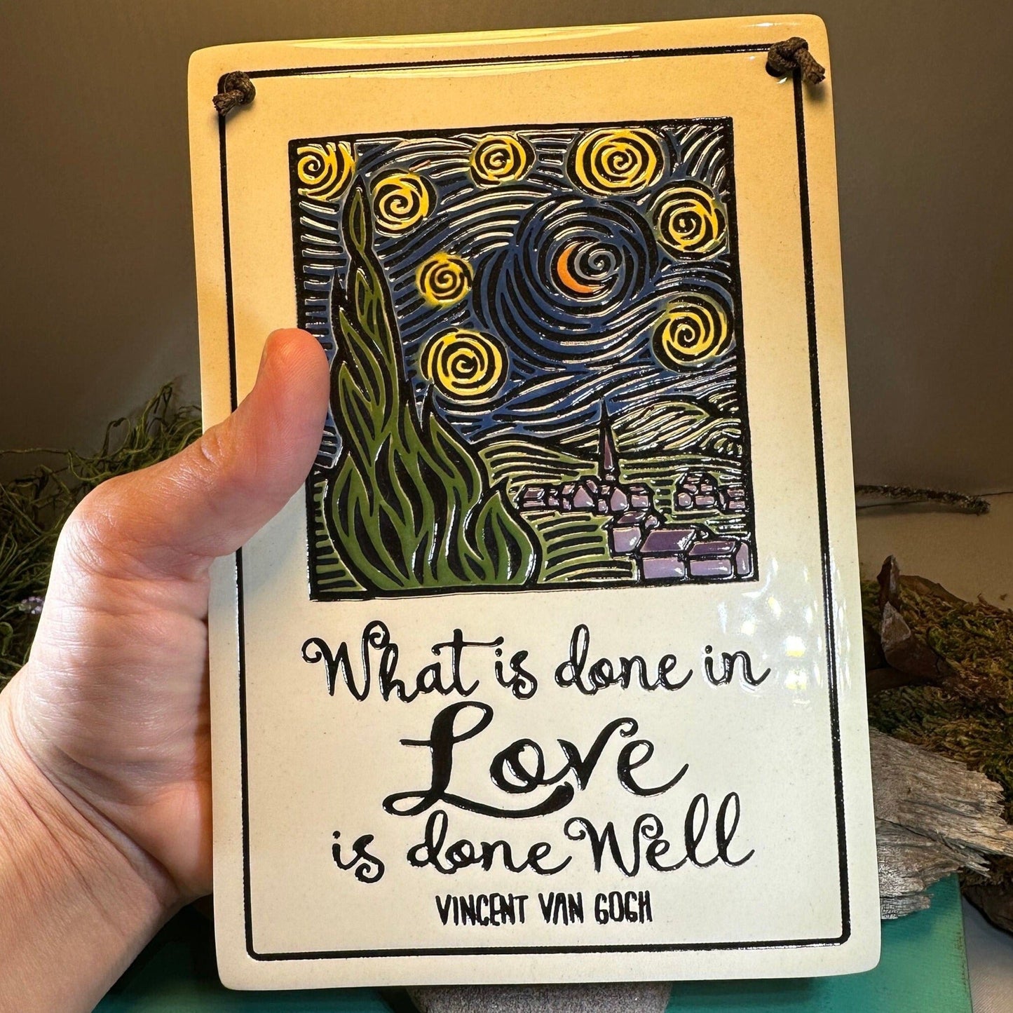 Van Gogh Starry Night - What is done in love is done well - Ceramic Wall Art