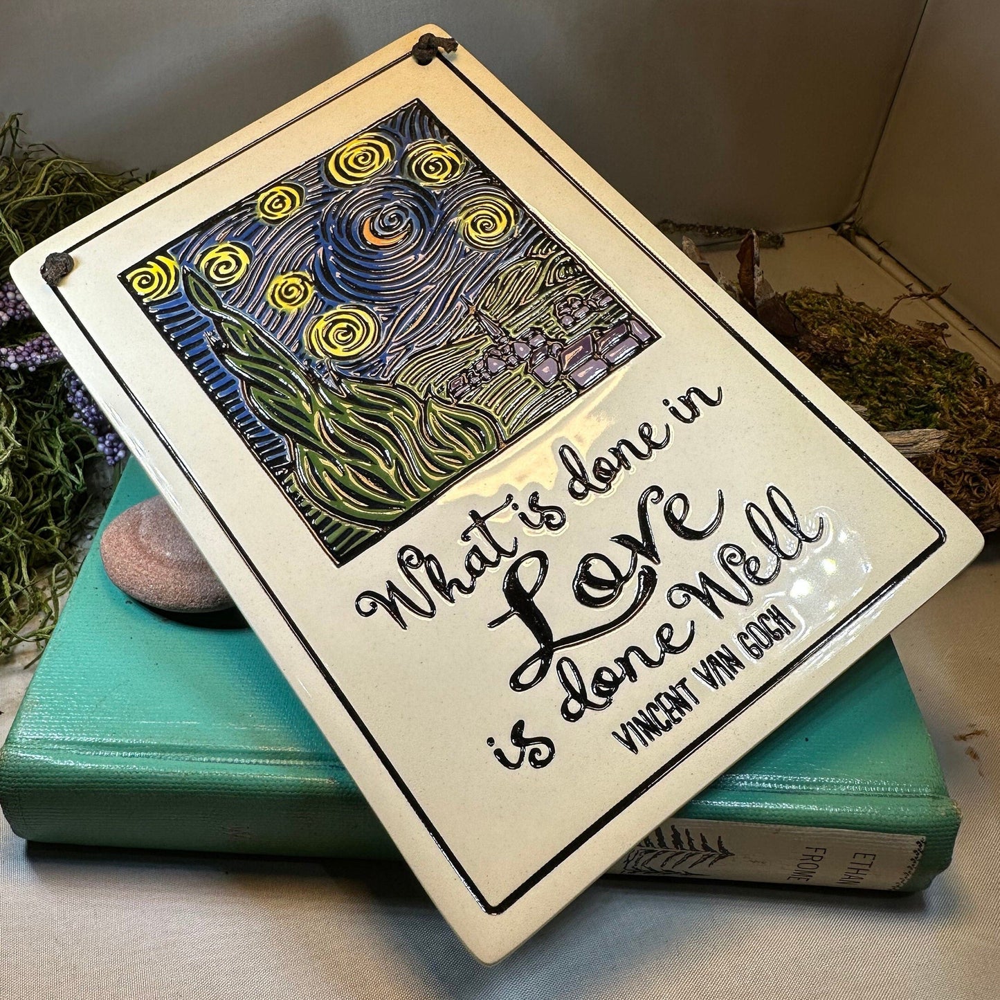 Van Gogh Starry Night - What is done in love is done well - Ceramic Wall Art