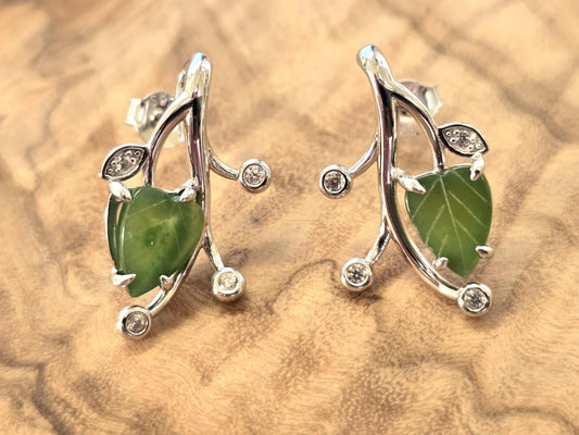Canadian Jade Leaf and Silver Earrings