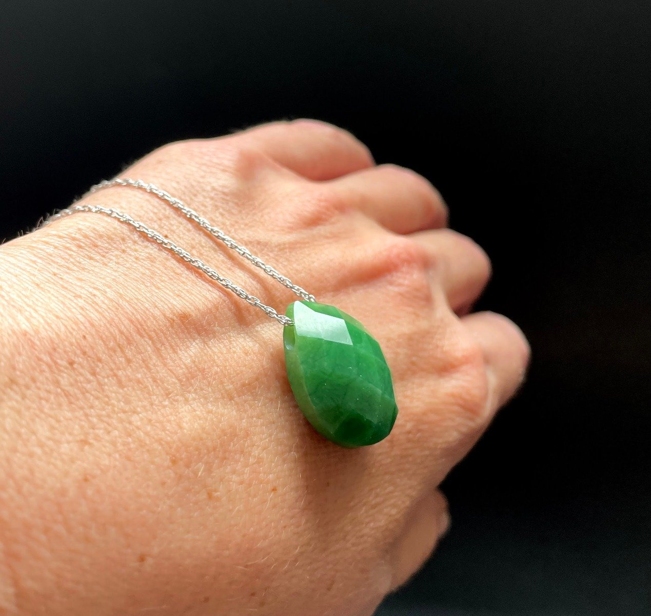 Faceted Nephrite Jade Teardrop Pendant 17*22mm