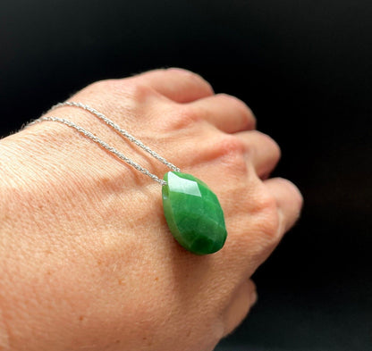 Faceted Nephrite Jade Teardrop Pendant 17*22mm