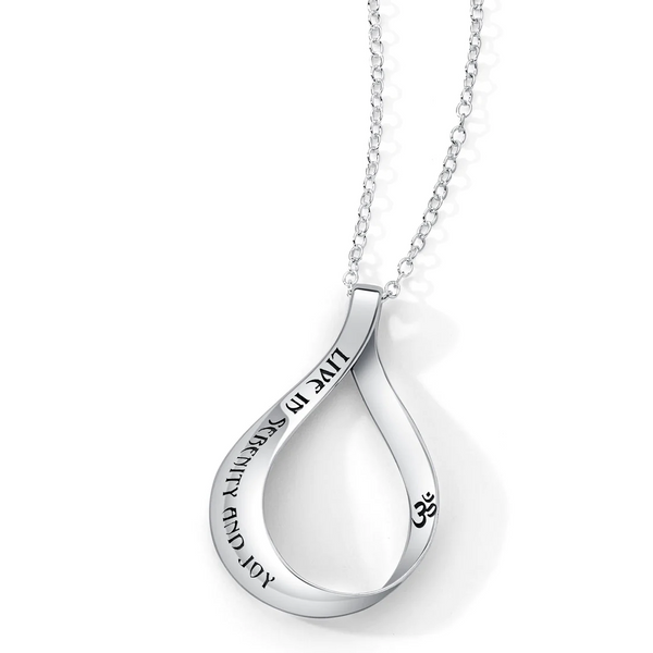 Live in Serenity and Joy (with Om Symbol) - Teardrop Mobius Necklace