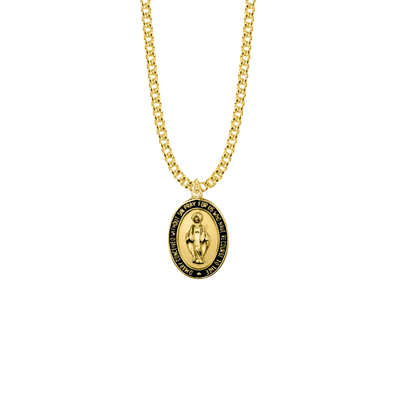 Miraculous Medal — 18KT Gold Plated Sterling Silver | Black Enamel Border | Marian Gift | Catholic Gift | Faith Keepsake
