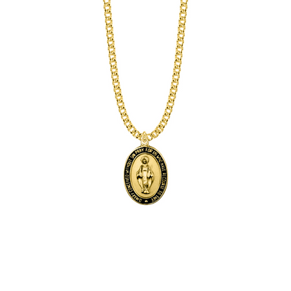 Miraculous Medal — 18KT Gold Plated Sterling Silver | Black Enamel Border | Marian Gift | Catholic Gift | Faith Keepsake