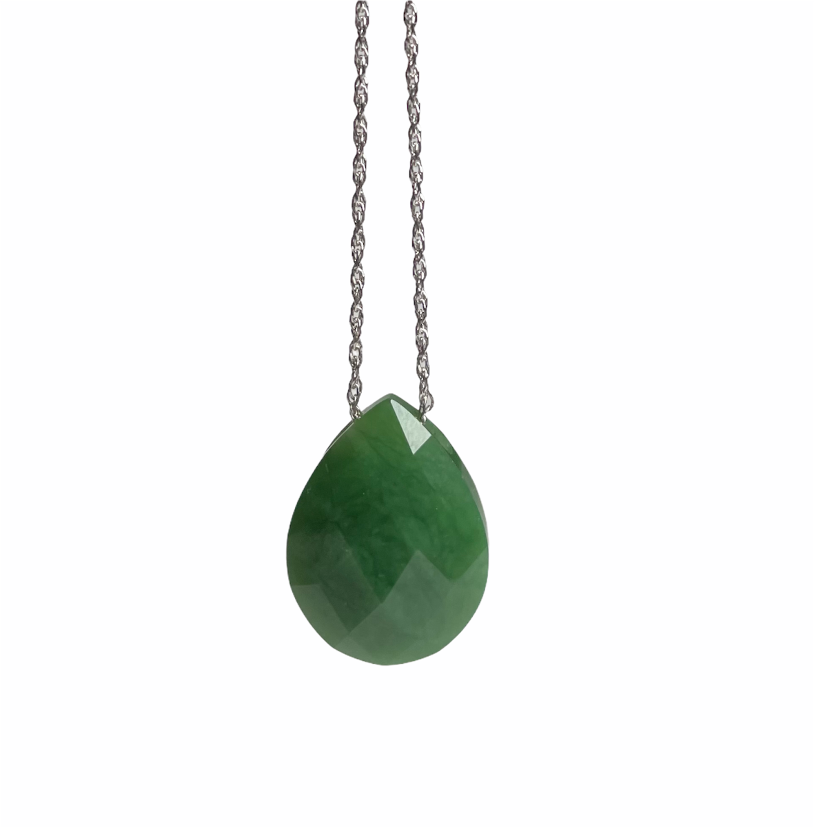 Faceted Nephrite Jade Teardrop Pendant 17*22mm
