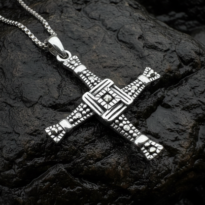 Irish Saint Brigid's Cross Necklace - Sterling Silver with Marcasites