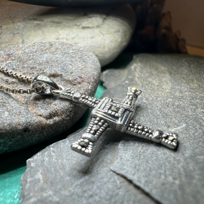 Irish Saint Brigid's Cross Necklace - Sterling Silver with Marcasites