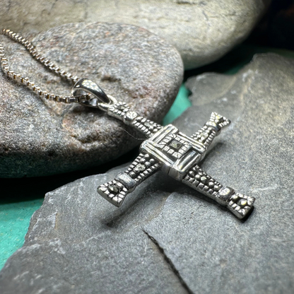 Irish Saint Brigid's Cross Necklace - Sterling Silver with Marcasites
