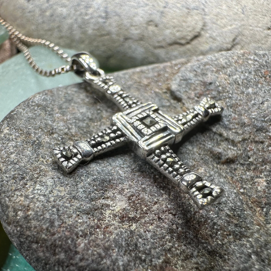 Irish Saint Brigid's Cross Necklace - Sterling Silver with Marcasites