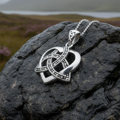Celtic Love Knot Necklace in Sterling Silver with Marcasites