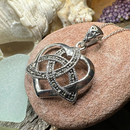 Celtic Love Knot Necklace in Sterling Silver with Marcasites