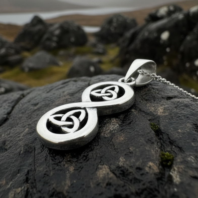 Trinity Knot Infinity Necklace in Sterling Silver
