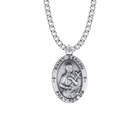 Saint Gerard Majella - Sterling Silver Oval Saints Medal Necklace - Patron Saint of Expectant Mothers and Fertility