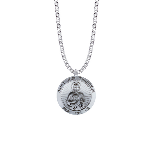 Saint Jude Thaddeus Circular Sterling Silver Saints Medal - Patron Saint of Hopeless Causes and Desperation