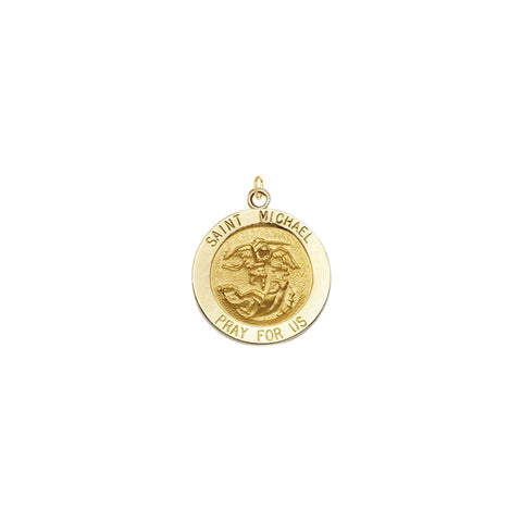 Saint Michael Medal Necklace - 14k Gold 5/8 Inch Circular - Defender of the Faith / Patron Saint of Police and Military