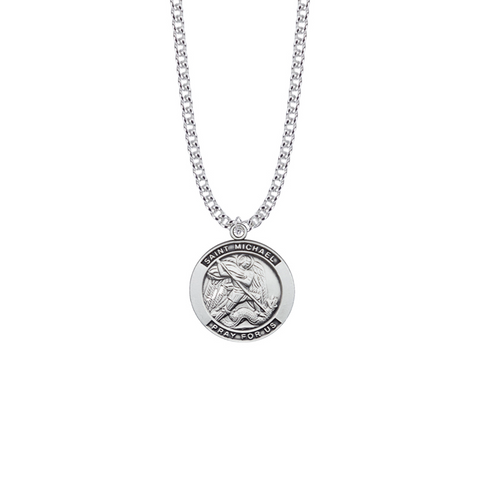 Saint Michael the Archangel - Sterling Silver Circular Saints Medal Necklace - Defender of the Faith / Patron Saint of Police and Military