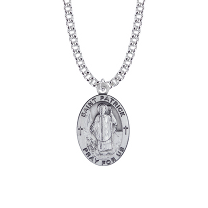 Saint Patrick Medal Necklace - Sterling Silver Oval - Patron Saint of Ireland