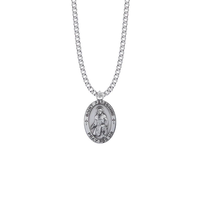 Saint Peregrine Sterling Silver Oval Saints Medal - Patron Saint of Those Suffering Cancer and Life Threatening Illnesses