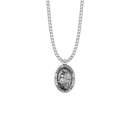 Saint Raphael Sterling Silver Oval Saints Medal - Patron Saint of Doctors and Medical Workers