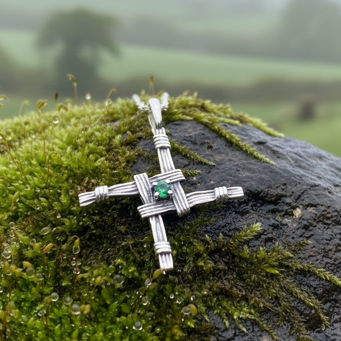 Springtime Irish Saint Brigid's Cross Necklace in Sterling Silver