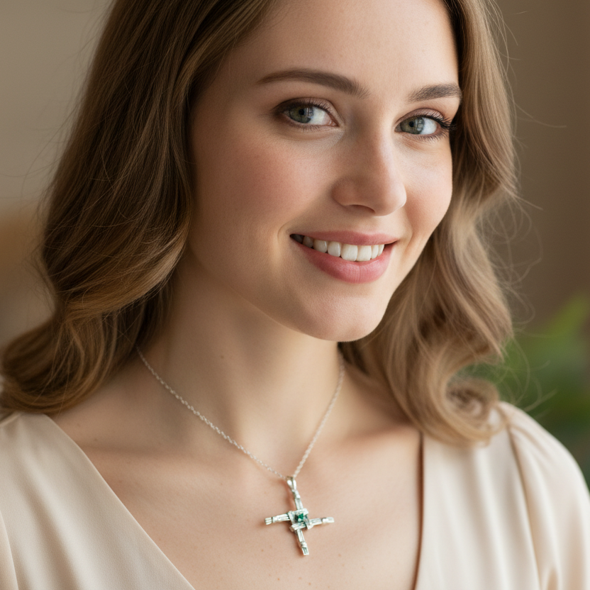 Springtime Irish Saint Brigid's Cross Necklace in Sterling Silver