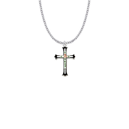 Sterling Silver Enameled Rose Cross Necklace | Pink White Enamel | Faith Gift for Her | First Communion | Confirmation | Baptism