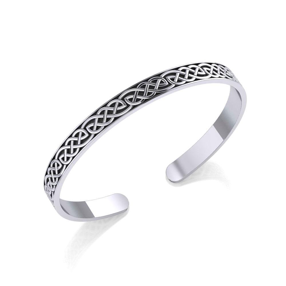 Celtic Knotwork Silver Bangle Cuff Bracelet