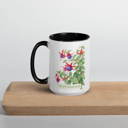 God's Teardrops — 15 oz Large Ceramic Mug | Fuchsia Watercolor Art | Sacred Garden Collection