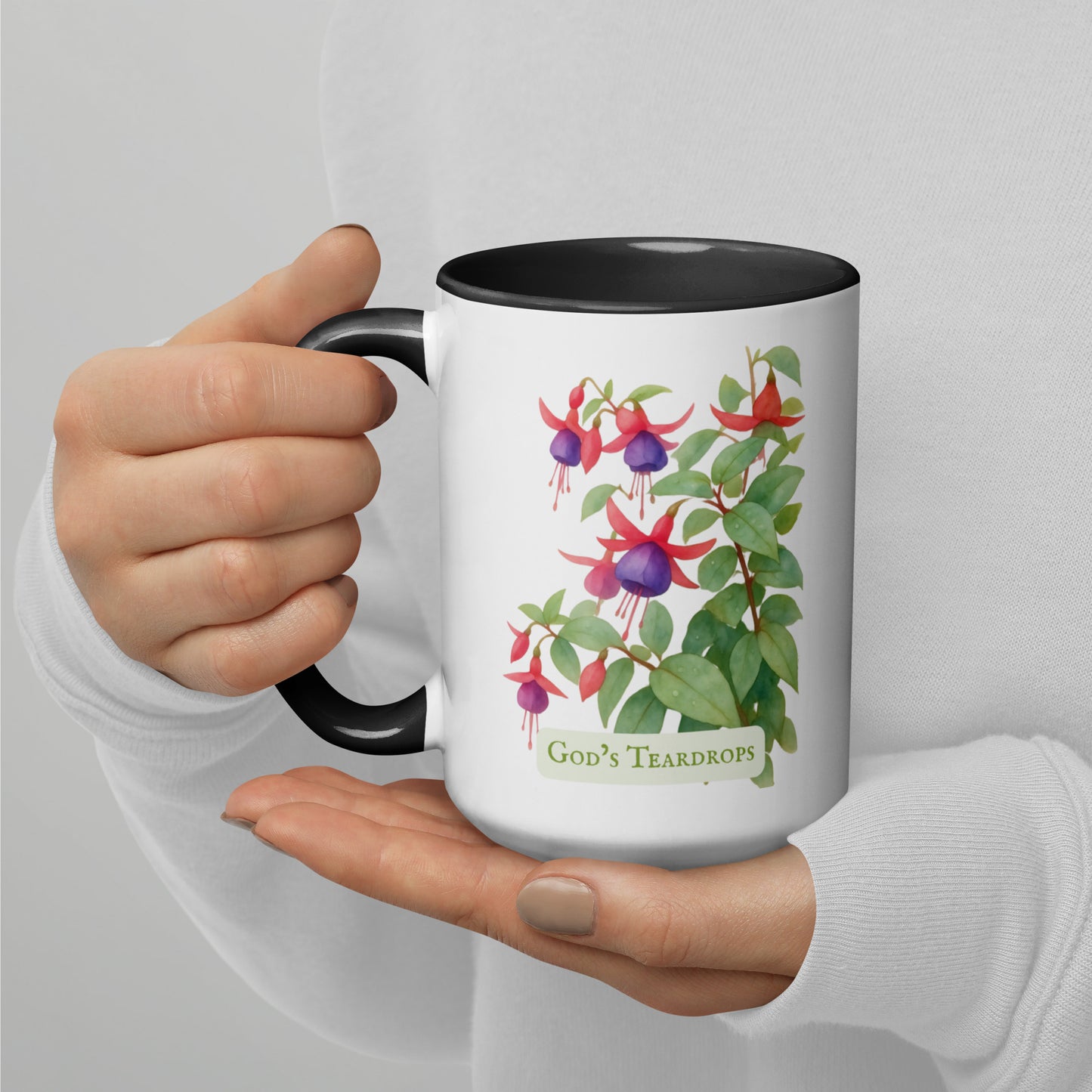 God's Teardrops — 15 oz Large Ceramic Mug | Fuchsia Watercolor Art | Sacred Garden Collection