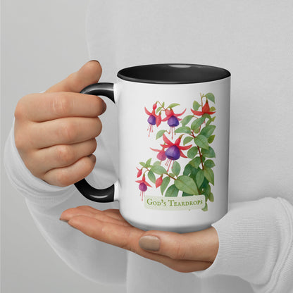 God's Teardrops — 15 oz Large Ceramic Mug | Fuchsia Watercolor Art | Sacred Garden Collection