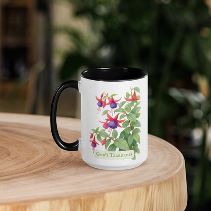 God's Teardrops — 15 oz Large Ceramic Mug | Fuchsia Watercolor Art | Sacred Garden Collection