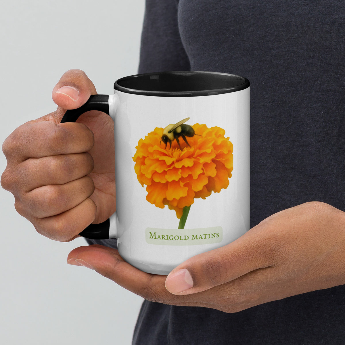 Marigold Matins — 15 oz Large Ceramic Mug | Botanical Watercolor Art | Sacred Garden Collection