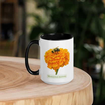 Marigold Matins — 15 oz Large Ceramic Mug | Botanical Watercolor Art | Sacred Garden Collection