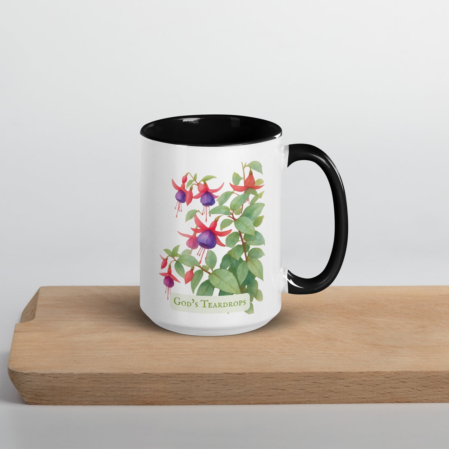 God's Teardrops — 15 oz Large Ceramic Mug | Fuchsia Watercolor Art | Sacred Garden Collection