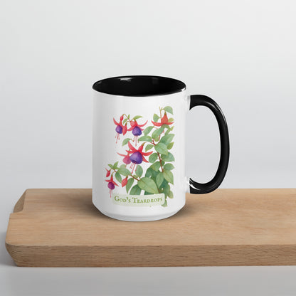 God's Teardrops — 15 oz Large Ceramic Mug | Fuchsia Watercolor Art | Sacred Garden Collection