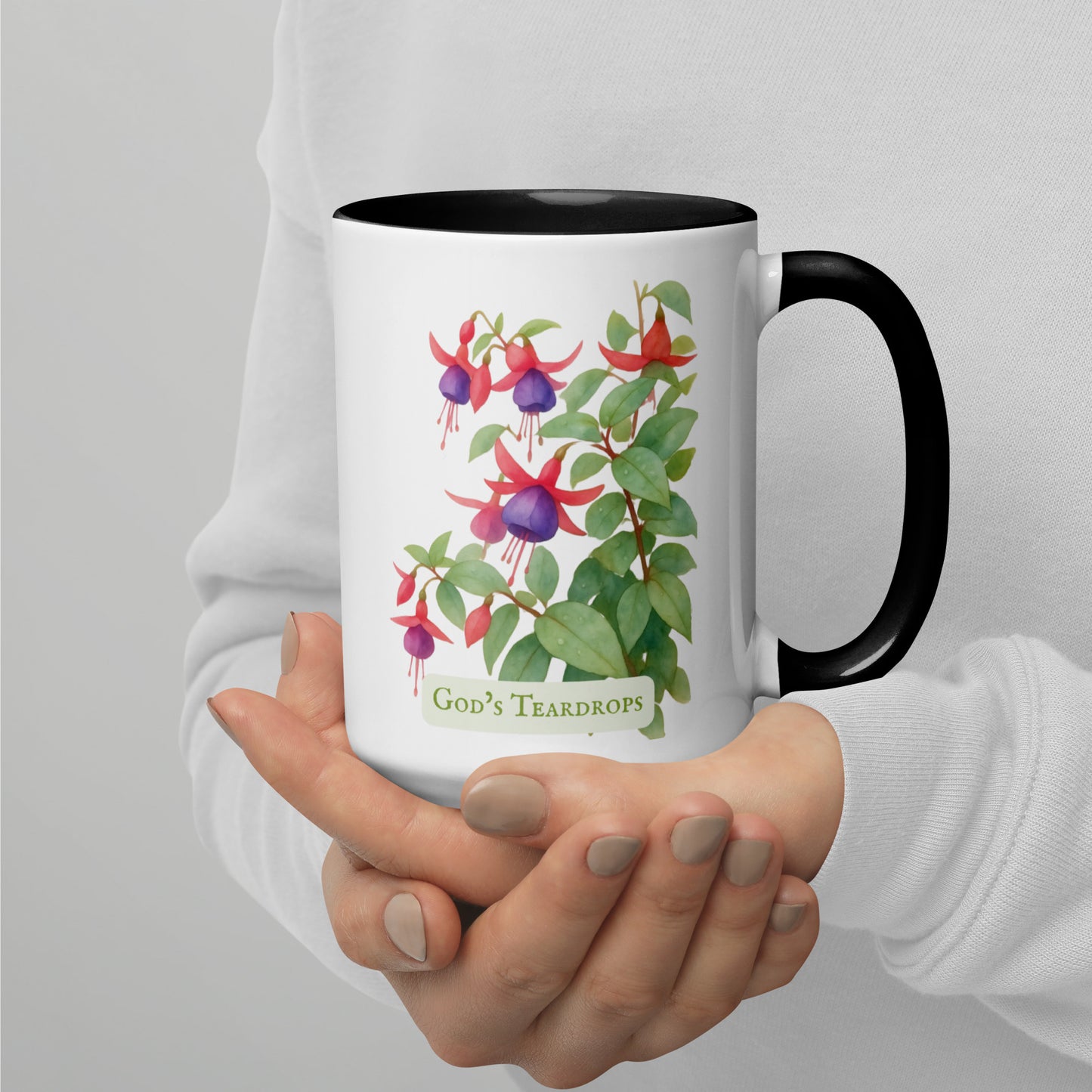 God's Teardrops — 15 oz Large Ceramic Mug | Fuchsia Watercolor Art | Sacred Garden Collection