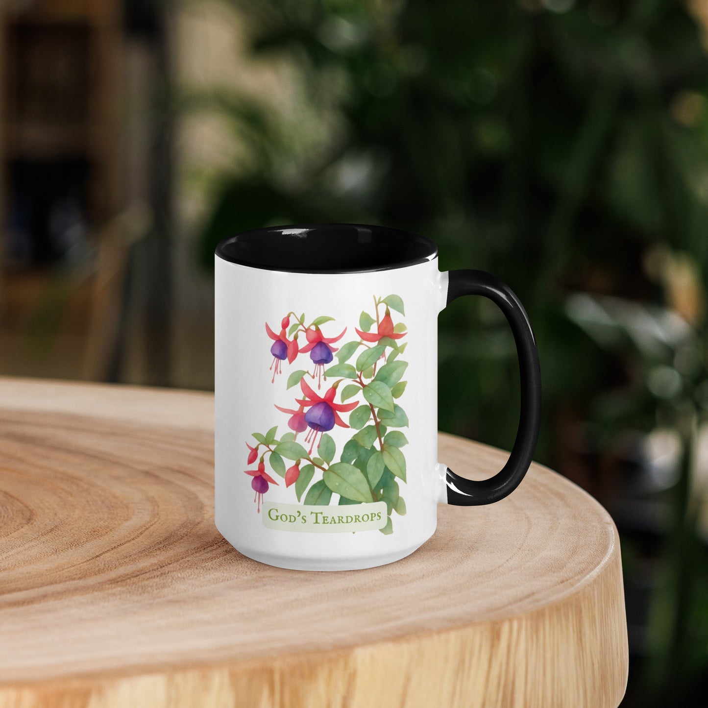 God's Teardrops — 15 oz Large Ceramic Mug | Fuchsia Watercolor Art | Sacred Garden Collection