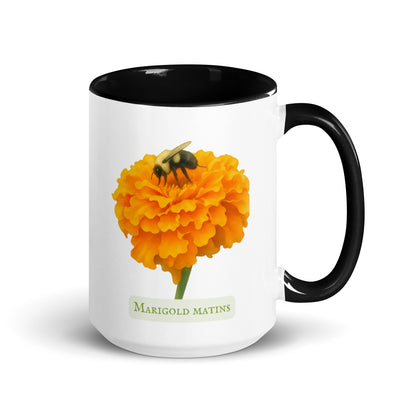 Marigold Matins — 15 oz Large Ceramic Mug | Botanical Watercolor Art | Sacred Garden Collection