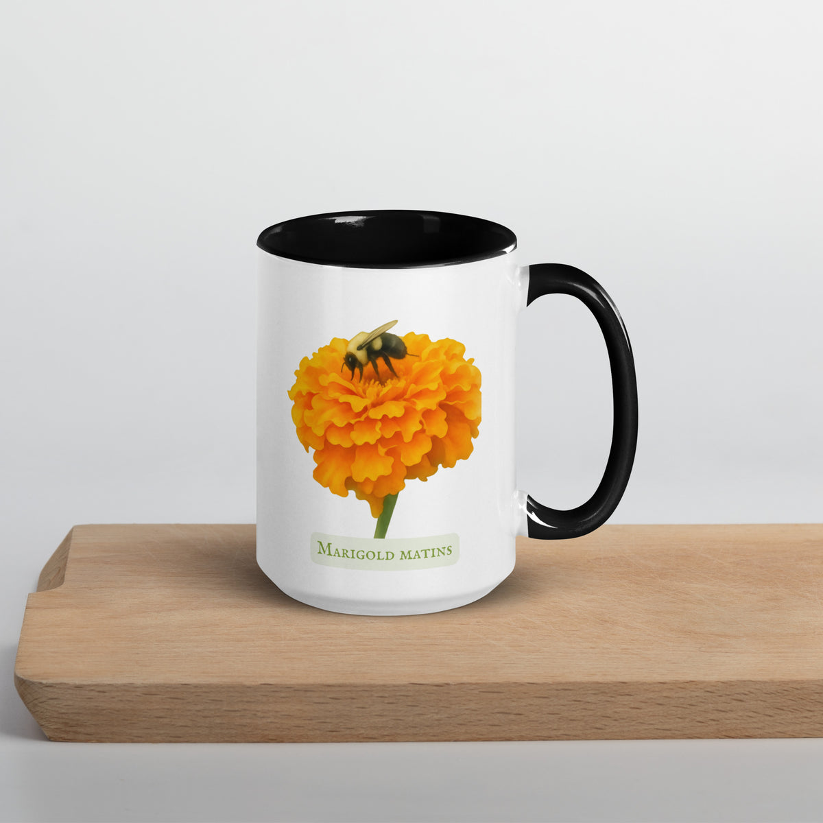 Marigold Matins — 15 oz Large Ceramic Mug | Botanical Watercolor Art | Sacred Garden Collection