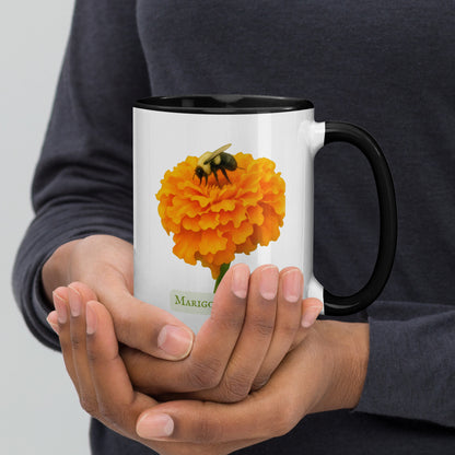 Marigold Matins — 15 oz Large Ceramic Mug | Botanical Watercolor Art | Sacred Garden Collection