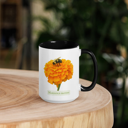 Marigold Matins — 15 oz Large Ceramic Mug | Botanical Watercolor Art | Sacred Garden Collection