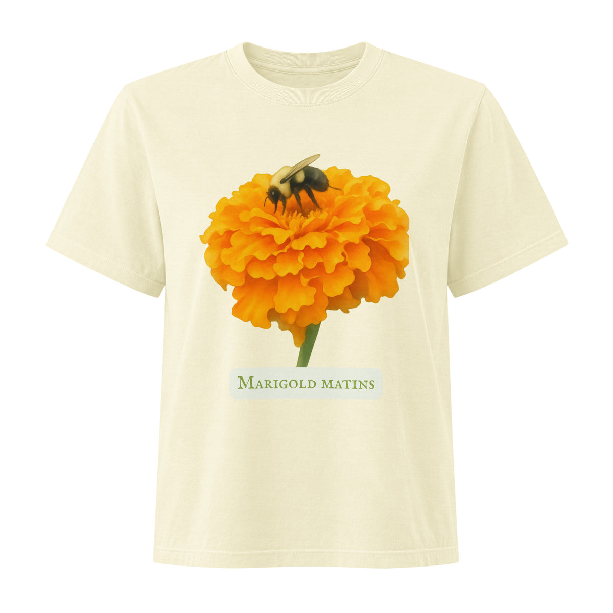 Marigold Matins — Women's Boxy Fit Botanical Tee | Marigold Watercolor Art | Sacred Garden Collection