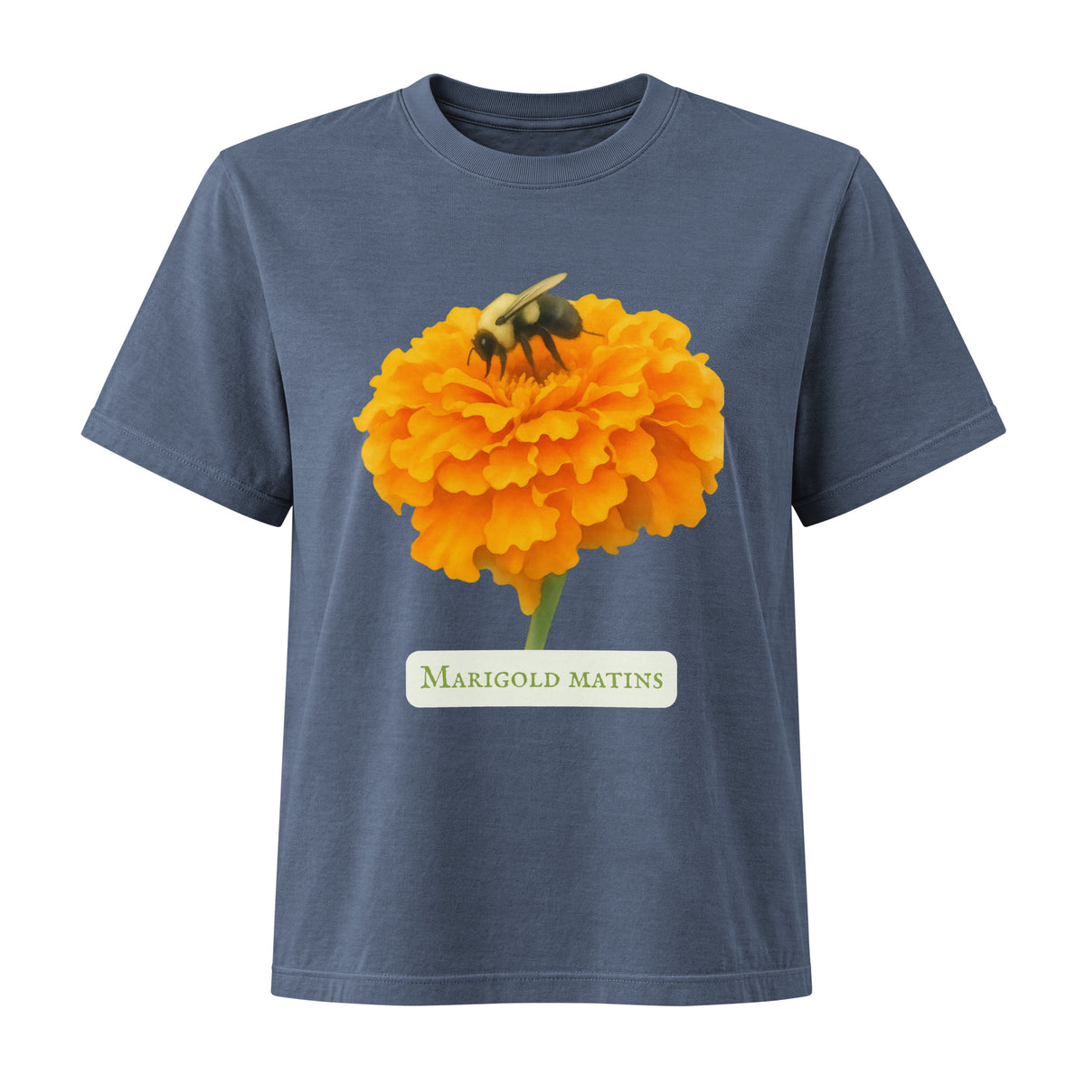 Marigold Matins — Women's Boxy Fit Botanical Tee | Marigold Watercolor Art | Sacred Garden Collection