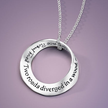 Two Roads Diverged in a Wood (Robert Frost) - Mobius Necklace