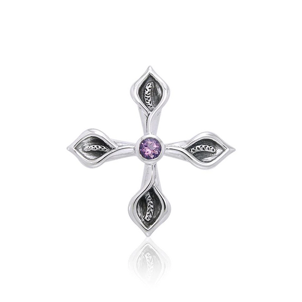 Calla Lily Cross Necklace with Amethyst