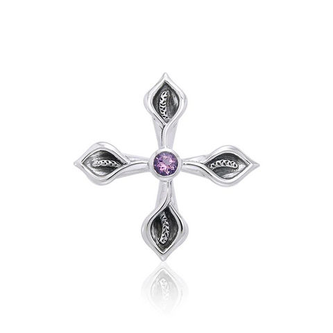 Calla Lily Cross Necklace with Amethyst
