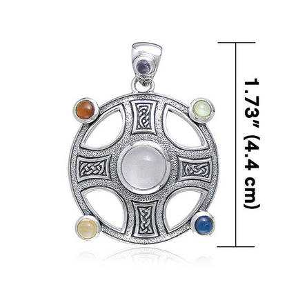 Celtic Knotwork Harmony Cross Necklace with Gemstones