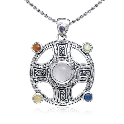 Celtic Knotwork Harmony Cross Necklace with Gemstones